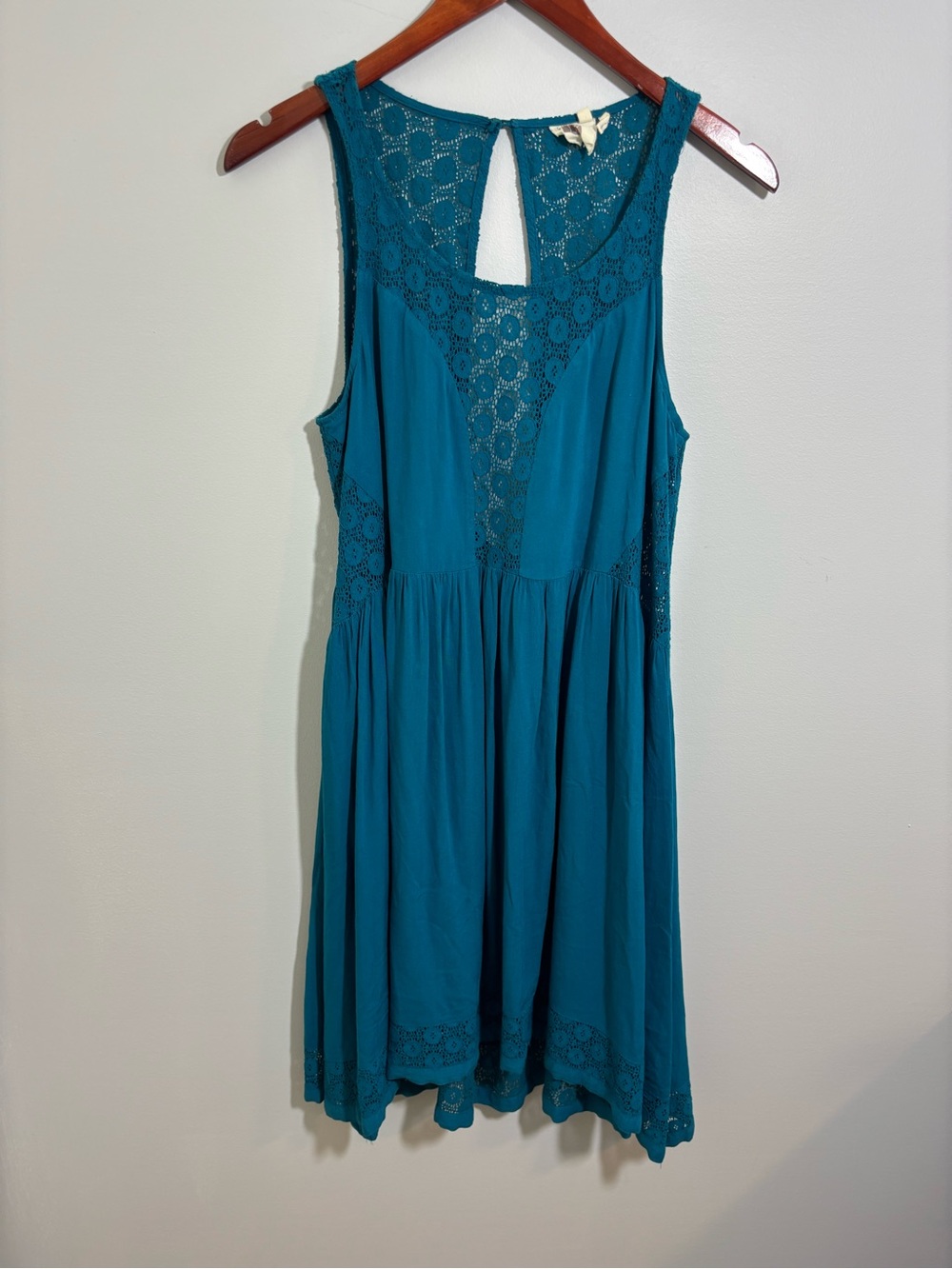 Anthropologie Lilka Dress Teal Boho Fairy Crochet Yoke Sleeveless S